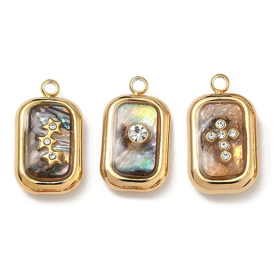 Природные пауа оболочки подвески, 304 Прямоугольные подвески из нержавеющей стали с кристаллами и стразами, вакуумное покрытие pvd, реальный 18 k позолоченный