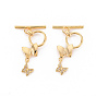 Brass Micro Pave Clear Cubic Zirconia Toggle Clasps, Nickel Free, Butterfly & Bar