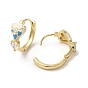 Real 18K Gold Plated Brass Heart Hoop Earrings, with Enamel and Glass