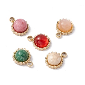 Natural Stone Charms, with Ion Plating(IP) Real 24K Gold Plated 304 Stainless Steel Findings, Flower
