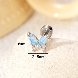 Серьги-бабочки из латуни с паве из кубического циркония для хряща, с 304 штифтов из нержавеющей стали, цвет нержавеющей стали