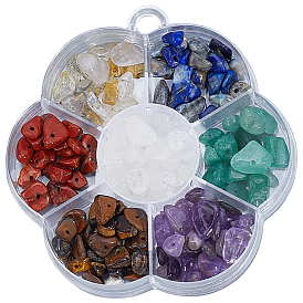 7 Наборы бусин из натурального аметиста, золотистого рутилового кварца, тигрового глаза, красной яшмы, лазурита, зеленого авантюрина и кварцевой крошки.