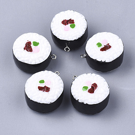 Resin Pendants, with Platinum Tone Iron Findings, Imitation Food, Rice Roll