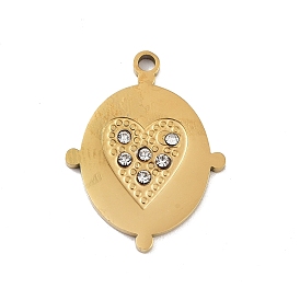 Ion Plating(IP) 304 Stainless Steel Pendant, with Rhinestone, Heart