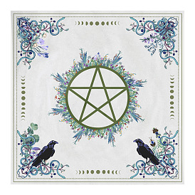 Velvet Altar Mats, Pentagram & Flower Pattern Tablecloth, Tarot Card Cloth, Square