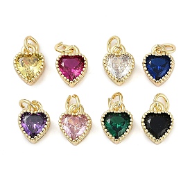 Real 18K Gold Plated Brass Inlaid Cubic Zirconia Charms, with Jump Ring, Long-Lasting Plated, Heart