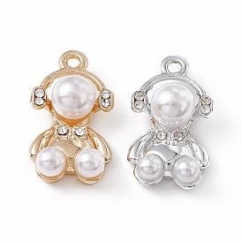 ABS Plastic Imitation Pearl Pendants, with Alloy Findings and Rhinestones, Bear Charm