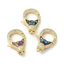 Brass Micro Pave Clear Cubic Zirconia Lobster Claw Clasps, with Enamel & Shell, Long-Lasting Plated, Lead Free & Cadmium Free, Real 18K Gold Plated