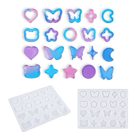 Butterfly/Heart/Star Linking Ring & Cabochon DIY Silhouette Silicone Molds, Resin Casting Molds, for DIY UV Resin, Epoxy Resin Jewelry Making
