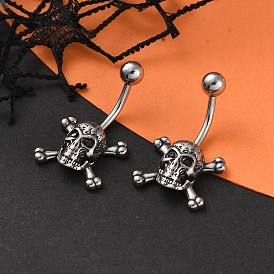 Skull 316 Surgical Stainless Steel Belly Button Rings, Piercing Navel Rings, Curved Barbell Body Jewelry for Women