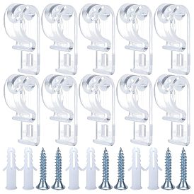 2 Sets Curtain Clear P Clips Hook, Plastic Roller Blind Clips, Child Safety Chain Cord Hooks for Vertical Roman Roller Blinds, with Iron Screws & Plastic Anchor Plugs