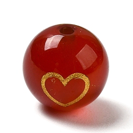Natural Carnelian Beads, Round with Gole Color Heart