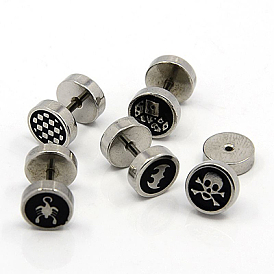 Punk Rock Style 304 Stainless Steel Screw Fit Ear Gauges, Earlobe Plugs, with Enamel, 12mm, Pin: 1mm