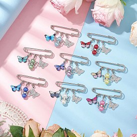 8шт 8 цвета акриловые жемчужные железные броши, булавки для килта в виде бабочки из сплава