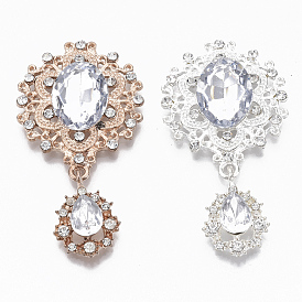 Cabochons de aleación, con diamantes de imitación acrílicos y diamantes de imitación de cristal, facetados, flor y lágrima