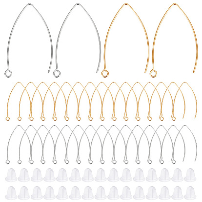 60 шт. 2 цвета 304 крючки для серег из нержавеющей стали, маркиза ушная проволока, с 60 пластиковыми ушными гайками