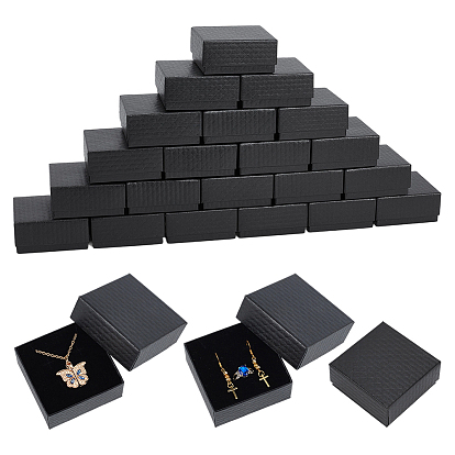 24шт картонные шкатулки для ювелирных изделий, для подвесок, серег и колец, с губкой внутри, квадратный