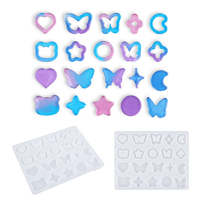 Moldes de silicona con silueta diy de cabujón y anillo de unión de mariposa/corazón/estrella, moldes de resina, para diy resina uv, fabricación de joyas de resina epoxi