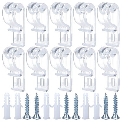 2 Sets Curtain Clear P Clips Hook, Plastic Roller Blind Clips, Child Safety Chain Cord Hooks for Vertical Roman Roller Blinds, with Iron Screws & Plastic Anchor Plugs