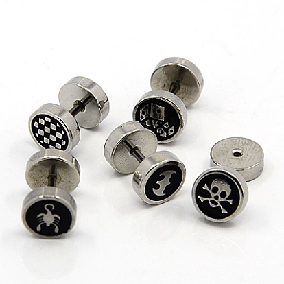 Punk Rock Style 304 Stainless Steel Screw Fit Ear Gauges, Earlobe Plugs, with Enamel, 12mm, Pin: 1mm