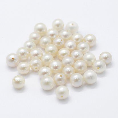Natural Cultured Freshwater Pearl Beads, Grade 3A, Half Drilled, Round