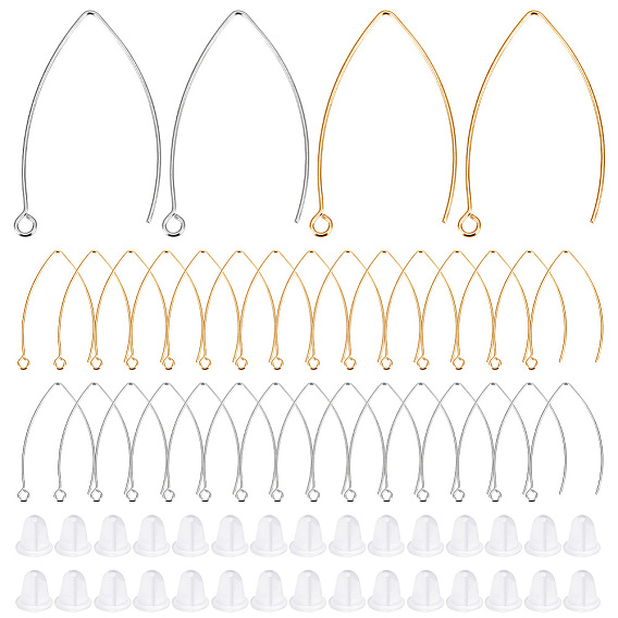 60 шт. 2 цвета 304 крючки для серег из нержавеющей стали, маркиза ушная проволока, с 60 пластиковыми ушными гайками
