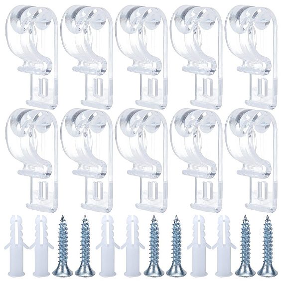 2 Sets Curtain Clear P Clips Hook, Plastic Roller Blind Clips, Child Safety Chain Cord Hooks for Vertical Roman Roller Blinds, with Iron Screws & Plastic Anchor Plugs