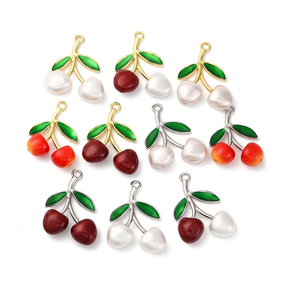 Подвески из латуни, зеленой эмали и пластика с вишней, фруктовые прелести, стойки покрытие, долговечный, без кадмия и без свинца