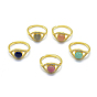 Adjustable Natural Gemstone Finger Rings, with Brass Cubic Zirconia Findings