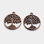 Tibetan Style Alloy Pendants, Flat Round with Tree Pattern, Cadmium Free & Lead Free, 29x25x1.5mm, Hole: 2mm