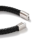 Men's Braided Black PU Leather Cord Bracelets, Cross 304 Stainless Steel Link Bracelets with Magnetic Clasps