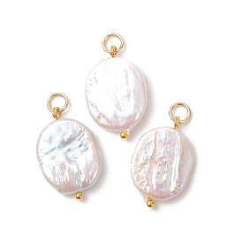 Подвески из натурального барочного жемчуга кеши, плоские овальные подвески с петлями из нержавеющей стали, белые