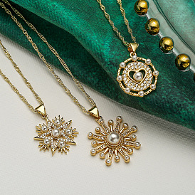 Luxury Zircon Pearl Heart Pentagram Pendant Necklace for Women