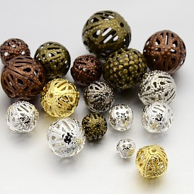 Perles en filigrane de fer de style mixte, boule en filigrane, ronde, 6~16mm, Trou: 0.5~1mm