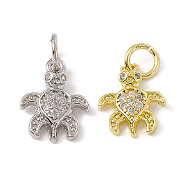 Brass Micro Pave Cubic Zirconia Charms, with Jump Ring, Tortoise Charm