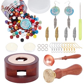 CRASPIRE DIY Scrapbook Making Kits, Including Seal Stamp Wax Stick Melting Pot Holder, Brass Melting Spoon & Wax Seal Stamp & Earring Hooks, Iron Bead Needles, Alloy Charms, Candle