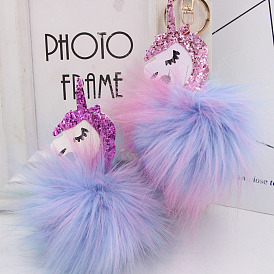 Colorful Unicorn Fur Ball Keychain Cute Fox Fur Bag Charm Plush Pendant Gift