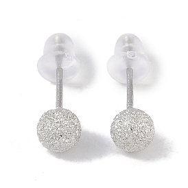 Rhodium Plated 999 Sterling Silver Texture Round Stud Earrings for Women, with 999 Stamp
