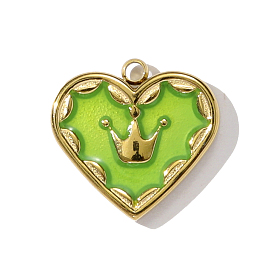 304 нержавеющей стальной эмали подвески, сердце с подвесками в виде короны, ионное покрытие (ip), реальный 18 k позолоченный