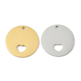 304 подвески из нержавеющей стали, плоский круглый с подвеской в виде сердца, ионное покрытие (ip), лазерная резка