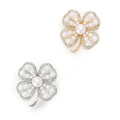 Брошь из сплава со стразами для рюкзака, с искусственным жемчугом, клевер