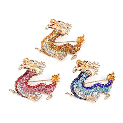 Броши со стразами из сплава дракона, Эмалированные булавки летающего дракона, золотой свет