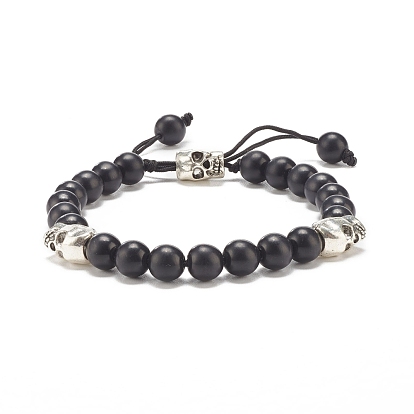 Rundes Schiebearmband aus synthetischem Türkis (gefärbt) mit Totenkopf aus Legierung, verstellbares Edelsteinarmband für Damen