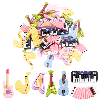 42 pcs 7 estilo cabujones de resina, diy accesorios, decoración de la caja del teléfono, violín y saxofón y guitarra y acordeón y arpa y piano
