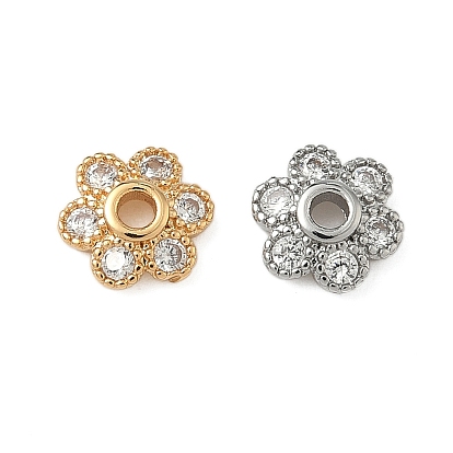 Колпачки для бусин из прозрачного кубического циркония из латуни, цветок