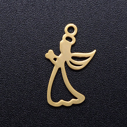 304 Pendentifs creux en acier inoxydable avec placage ionique (IP), prier ange