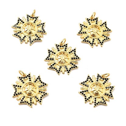 Brass Micro Pave Cubic Zirconia Pendants, with Jump Ring, Real 18K Gold Plated, Long-Lasting Plated, Lead Free & Cadmium Free & Nickel Free, Flower