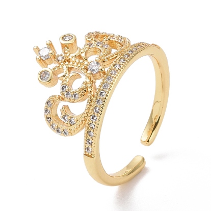 Clear Cubic Zirconia Crown Open Ring, Brass Jewelry for Women, Cadmium Free & Lead Free