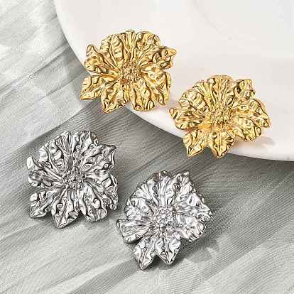 304 женские серьги-гвоздики из нержавеющей стали, текстурированный цветок