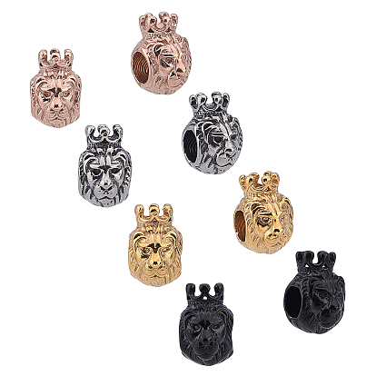 8Pcs 4 Colors 304 Stainless Steel European Beads, Large Hole Beads, Lion